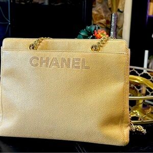 CHANEL Beige Shoulder Bag with Chain Straps